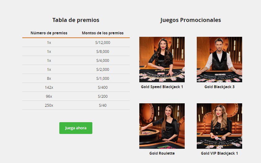 Tabla de premios y juegos promocionales