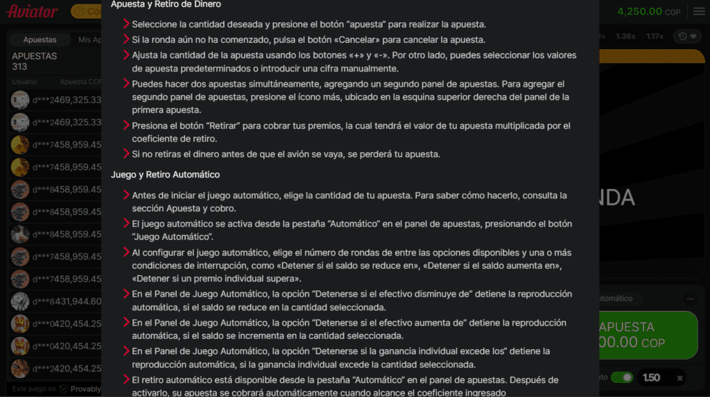 Más instrucciones sobre cómo se juega Aviator