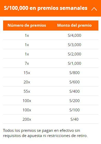 Premios semanales de Semanas de S100,000